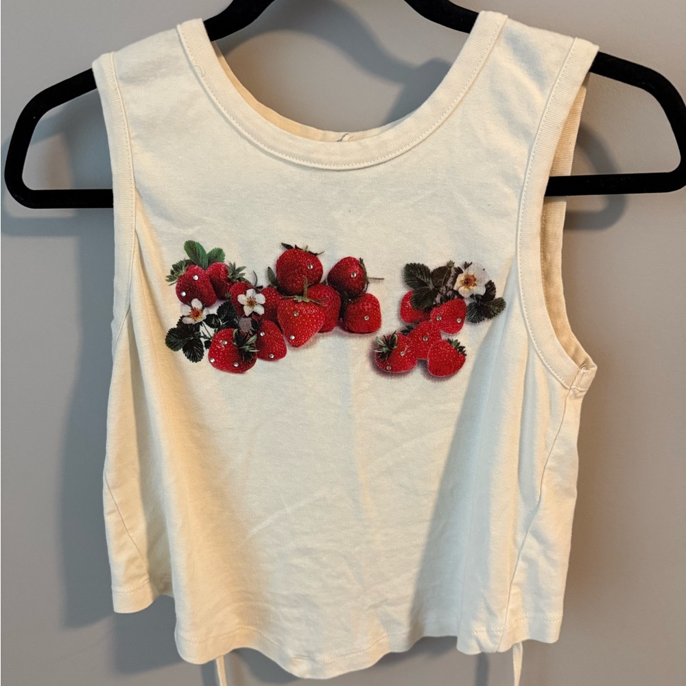 Urban Outfitters Cream Crop Top with Strawberry Design